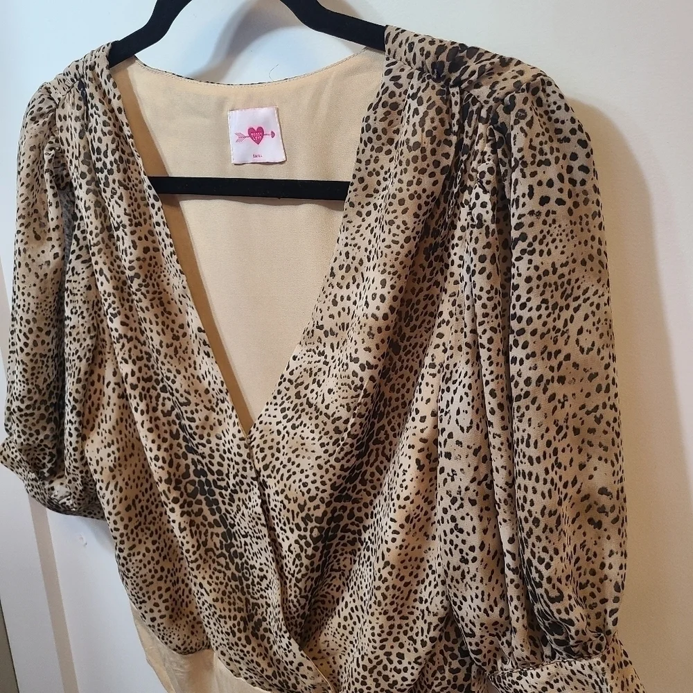 Buddy Love Faux Wrap Bodysuit Womens Small Twyla Surplice Leopard Cheetah Brown - Picture 3 of 9